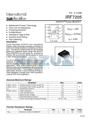 IRF7205 datasheet - HEXFET Power MOSFET