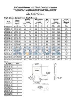 MDE-34S102K datasheet - Metal Oxide Varistors