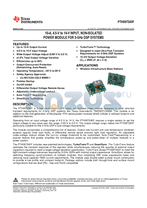 PTH08T240FAST datasheet - 10-A, 4.5-V to 14-V INPUT, NON-ISOLATED POWER MODULE FOR 3-GHz DSP SYSTEMS