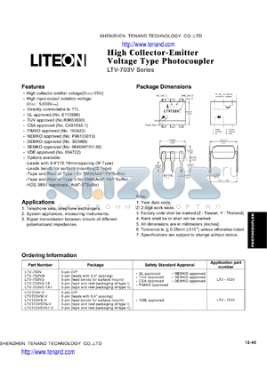 LTV703VS-V datasheet - High Collector-Emitter Voltage Type Photocoupler