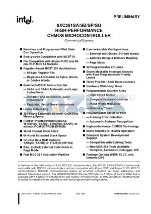 N87C251SA16 datasheet - HIGH-PERFORMANCE CHMOS MICROCONTROLLER