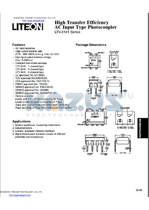 LTV8141STA-V datasheet - High Transfer Efficiency AC Iuput Type Photocoupler