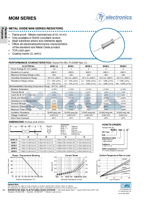 MOM-11001FLF datasheet - METAL OXIDE MINI SERIES RESISTORS