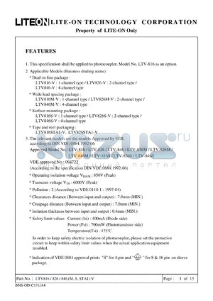 LTV816M-V datasheet - Property of Lite-On Only