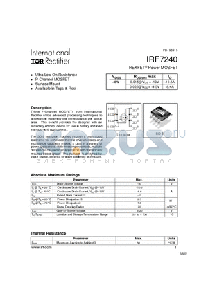 IRF7240 datasheet - HEXFET Power MOSFET