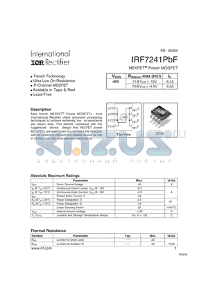 IRF7241PBF datasheet - HEXFET Power MOSFET