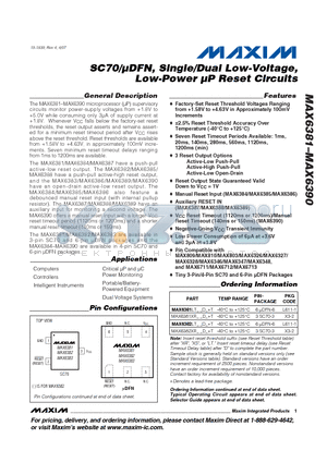 MAX6381 datasheet - SC70/lDFN, Single/Dual Low-Voltage, Low-Power lP Reset Circuits