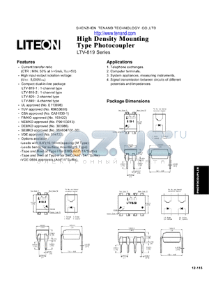 LTV8192-V datasheet - High Density Mounting Type Photocoupler