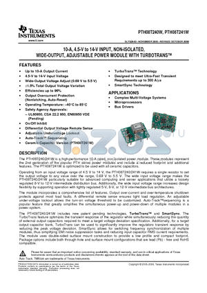 PTH08T241WAS datasheet - 10-A, 4.5-V to 14-V INPUT, NON-ISOLATED, WIDE-OUTPUT, ADJUSTABLE POWER MODULE WITH TURBOTRANS