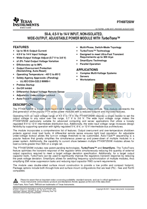 PTH08T250WAZT datasheet - 50-A, 4.5-V to 14-V INPUT, NON-ISOLATED, WIDE-OUTPUT, ADJUSTABLE POWER MODULE WITH TurboTrans