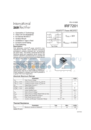 IRF7201 datasheet - HEXFET Power MOSFET