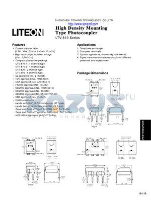 LTV8192STA-V datasheet - High Density Mounting Type Photocoupler