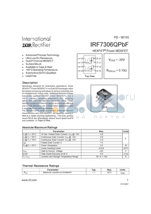IRF7306QPBF datasheet - HEXFET Power MOSFET