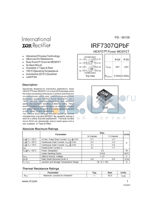 IRF7307QPBF datasheet - HEXFET Power MOSFET