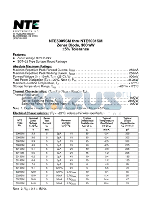 NTE5011SM datasheet - Zener Diode, 300mW a5% Tolerance