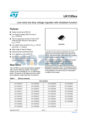 LK112SXX19 datasheet - Low noise low drop voltage regulator with shutdown function