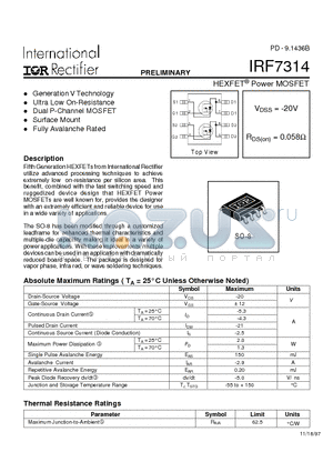 IRF7314 datasheet - HEXFET Power MOSFET