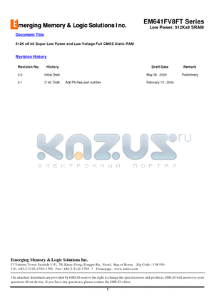 EM6165FV8ES-45LF datasheet - 512K x8 bit Super Low Power and Low Voltage Full CMOS Static RAM