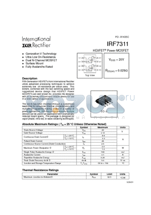IRF7311 datasheet - HEXFET Power MOSFET