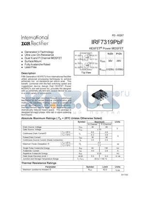 IRF7319PBF datasheet - HEXFET^ Power MOSFET
