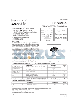 IRF7321D2 datasheet - FETKY MOSFET & Schottky Diode