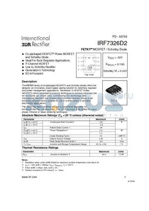 IRF7326D2 datasheet - FETKY MOSFET / Schottky Diode
