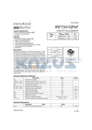 IRF7341QPBF datasheet - HEXFET^ Power MOSFET