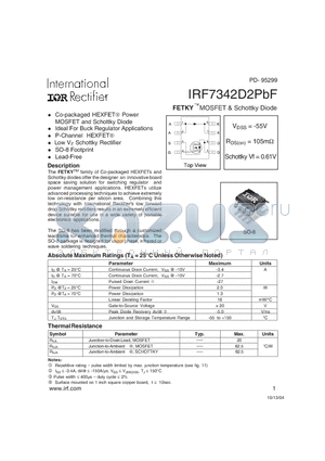 IRF7342D2PBF datasheet - FETKY MOSFET & Schottky Diode