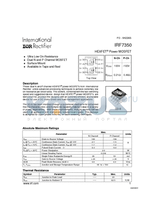 IRF7350 datasheet - Power MOSFET(Vdss=-100V)