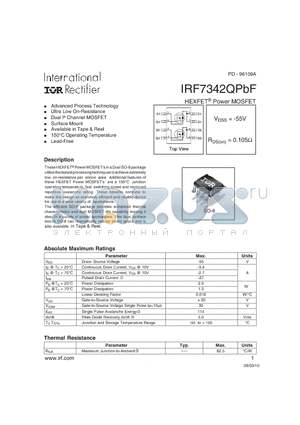 IRF7342QPBF_10 datasheet - HEXFET^ Power MOSFET