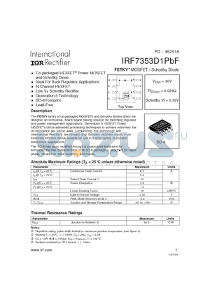 IRF7353D1PBF datasheet - FETKY MOSFET / Schottky Diode