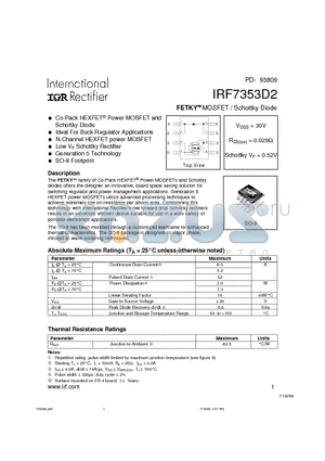 IRF7353D2 datasheet - FETKY  MOSFET / Schottky Diode