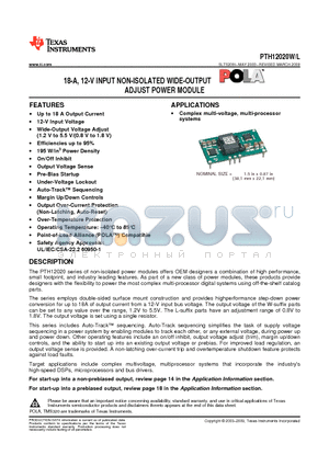 PTH12020WAST datasheet - 18-A, 12-V INPUT NON-ISOLATED WIDE-OUTPUT ADJUST POWER MODULE