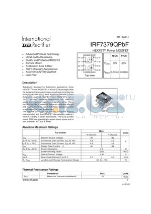 IRF7379QPBF datasheet - HEXFET Power MOSFET