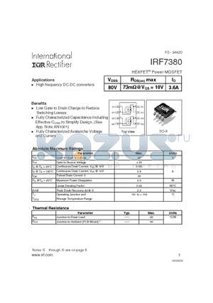 IRF7380 datasheet - High frequency DC-DC converters