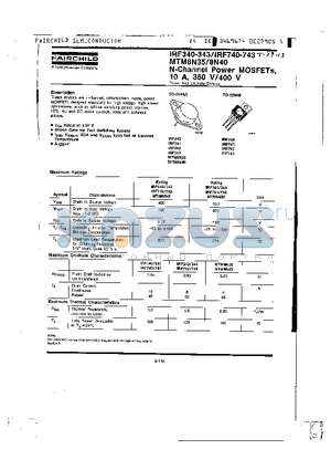 IRF740 datasheet - N-Channel Power MOSFETs, 10A, 350V/400V