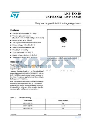 LK115XX30 datasheet - Very low drop with inhibit voltage regulators