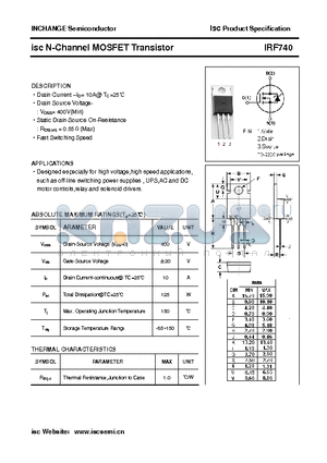 IRF740 datasheet - isc N-Channel MOSFET Transistor