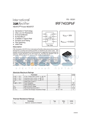 IRF7403PBF datasheet - HEXFET  Power MOSFET