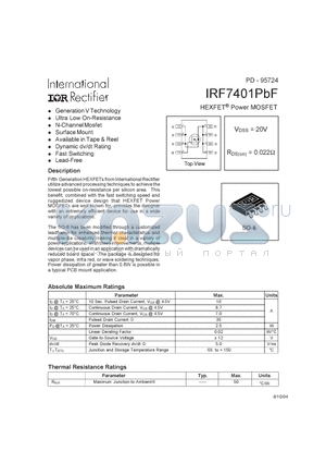 IRF7401PBF datasheet - HEXFET^ Power MOSFET