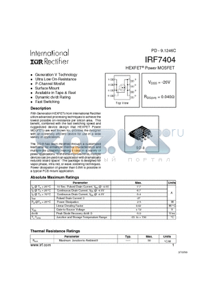 IRF7404 datasheet - HEXFET Power MOSFET