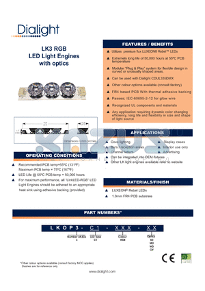 LKOP3-C1-RG-MD datasheet - LK3 RGB LED Light Engines with optics