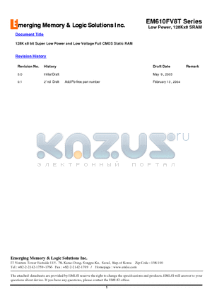 EM620FR32AS-10LF datasheet - 128K x8 bit Super Low Power and Low Voltage Full CMOS Static RAM