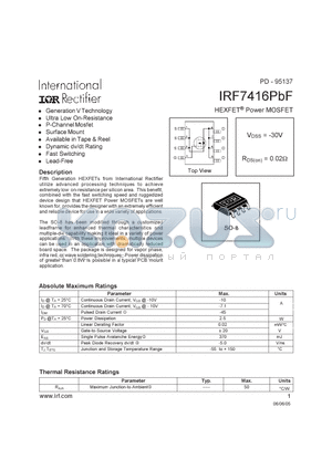 IRF7416PBF datasheet - HEXFET Power MOSFET