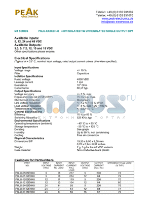 P6LU-1205EH40 datasheet - P6LU-XXXXEH40 4 KV ISOLATED 1W UNREGULATED SINGLE OUTPUT SIP7