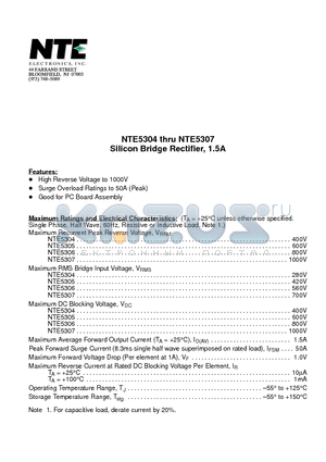 NTE5304 datasheet - Silicon Bridge Rectifier, 1.5A