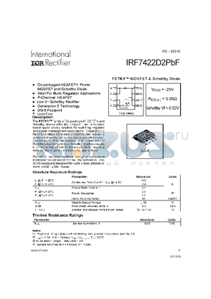 IRF7422D2PBF datasheet - FETKYMOSFET &Schottky Diode