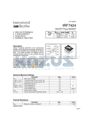 IRF7424 datasheet - Ultra Low On-Resistance