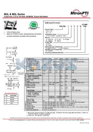 M3L13FGN datasheet - 3.2x5 mm, 3.3 or 5.0 Volt, HCMOS, Clock Oscillator