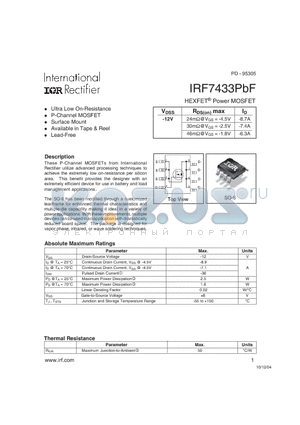 IRF7433PBF datasheet - HEXFET^ Power MOSFET